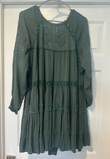 Free People Dress Womens Meduim Green Piece Of Your Heart Boho Peasant Cottage