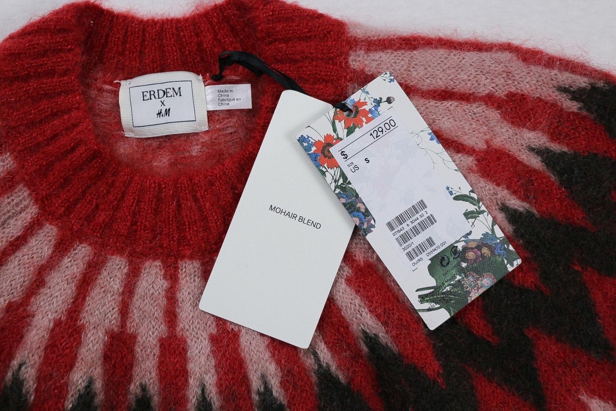 H&amp;M × ERDEM‼️11/20まで‼️ Erdem x H&M Red and Cream Mohair Blend Sweater Size Small NWT | eBay