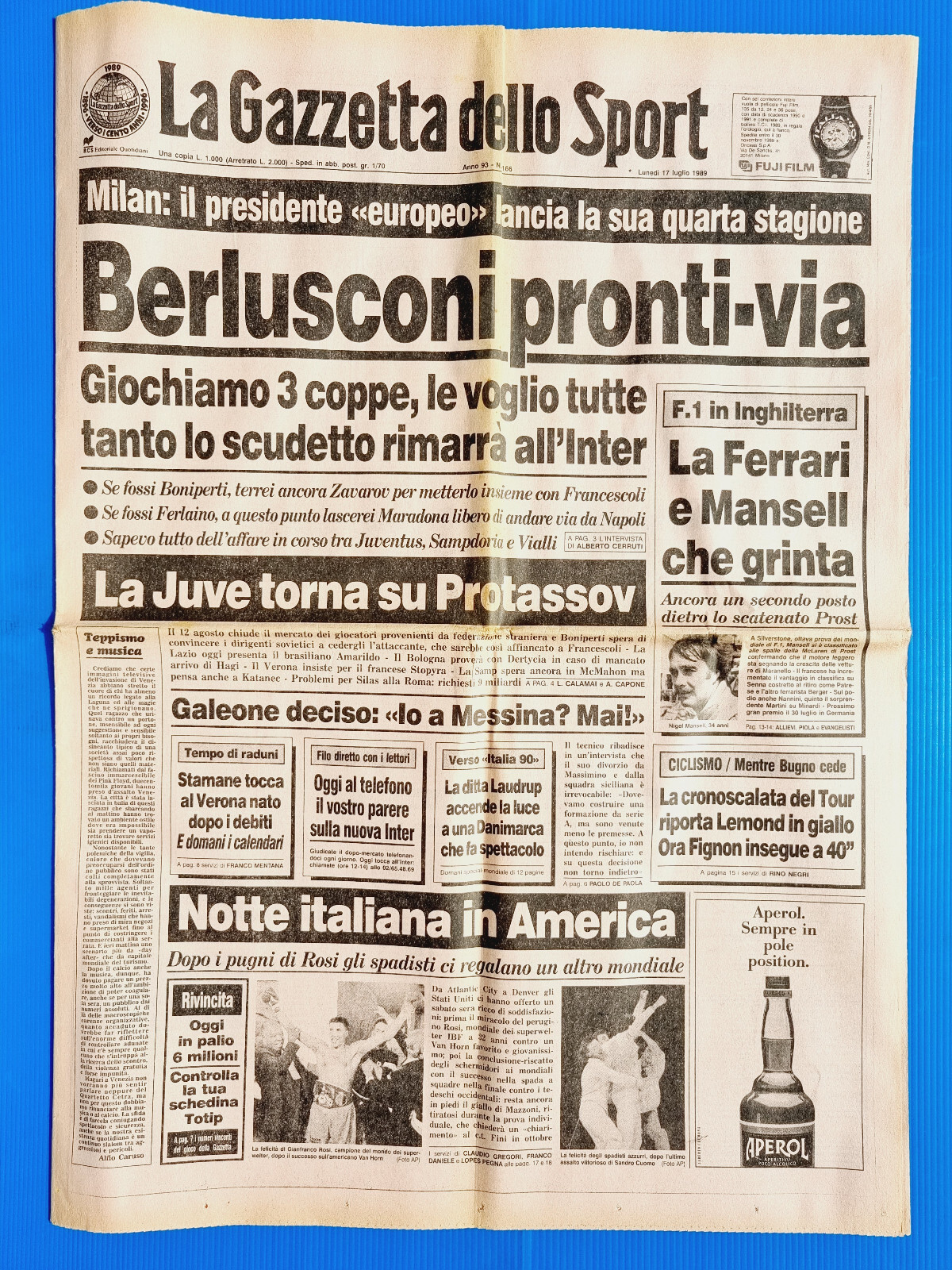 Gazzetta Dello Sport Du 30 Mars 1989 – Milan, Naples, Juventus, Ferrari, Baresi