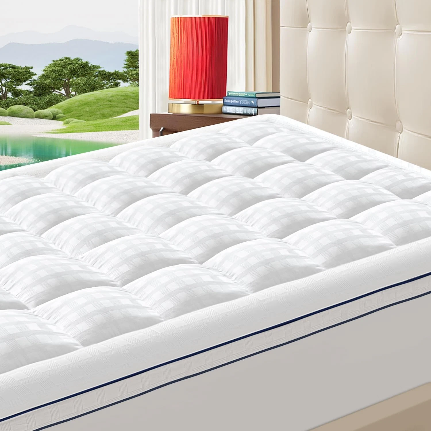 Extra Thick Mattress Topper for Back Pain Relief - Cotton White, Full Size