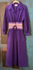 Vintage 1970 s At Home Wear for Van Raalte Button Robe Flame Stitch Boho Hippie