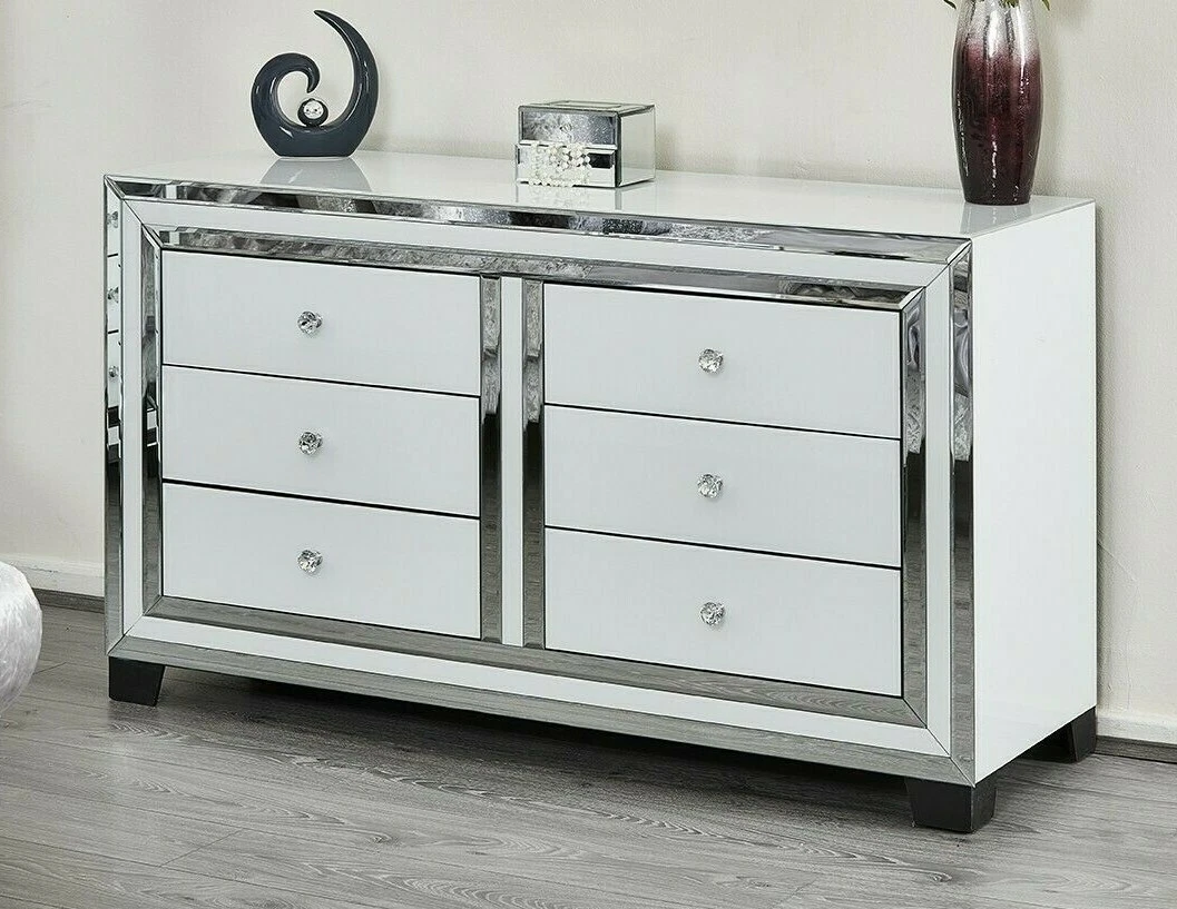 Mirrored Furniture White Glass Chest of Drawers Sideboard Table Bedroom Lounge