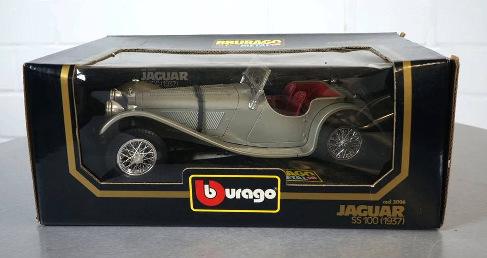 Burago 1/18 Jaguar SS 100 1937 Argent -3006- Die-Cast Scale Model Auto NEUF E... - Photo 3/3