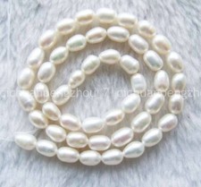 Natural 7-8mm White Freshwater Pearl Rice-shaped Loose Beads 14 inches