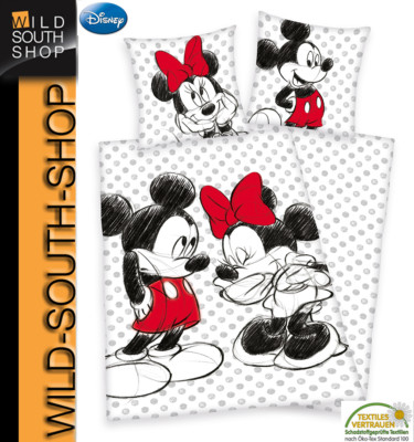 Disney MICKEY & MINNIE MOUSE Bettwäsche 80x80 + 135x200 cm 100% Baumwolle mit RV