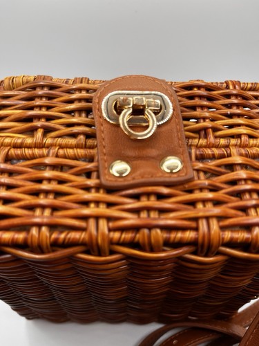 Paco Martinez PE Brown Wicker Woven Basket Crossbody Handbag Purse *Minor Wear* - Picture 9 of 18