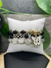 3 PC Handmade Boho Beaded Stackable 6.5  Plus Stretch Bracelet Set New B2409