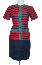 Vintage Oscar De La Renta Miss O Dress Size 4 Women Striped Linen Short Sleeve