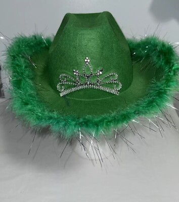 Green Crown Western Cowgirl Hat Bachelorette Party Birthday Costume Set of 