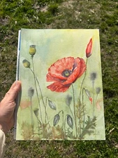 Poppies Handmade Painting Wall Decor Original Watercolor  Red Flower Art Ukrain
