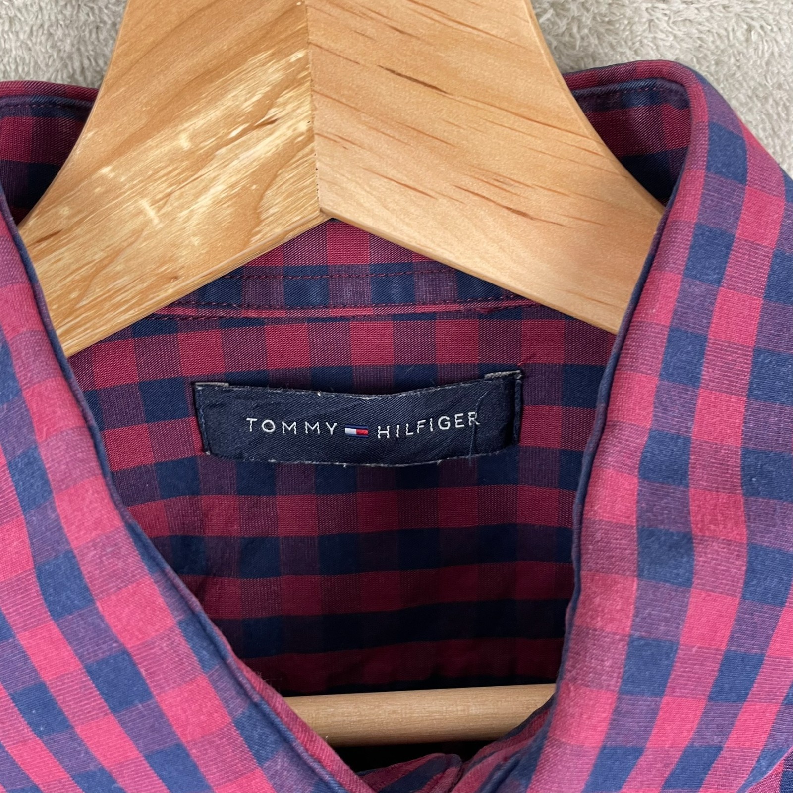 Men's Tommy Hilfiger Check Slim Fit Long Sleeve Collar Shirt Size L Large Cotton thumbnail 2