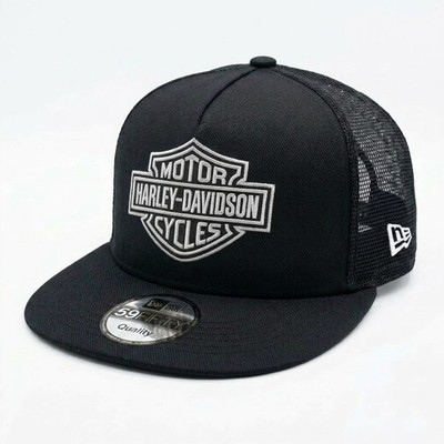 Harley-Davidson Embroidered Trucker Hat Black Mesh Snapback Flat Bill Cap