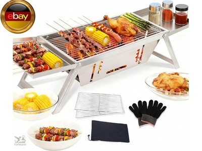 BBQ Barbecue Grill Outdoor, Tragbarer, faltbarer Holzkohlegrill, Edelstahl,