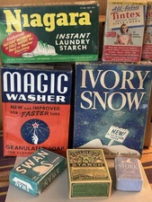 VINTAGE HOUSEHOLD LAUNDRY GENERAL STORE DETERGENT SOAP POWDER  STARCH IVORY SNOW