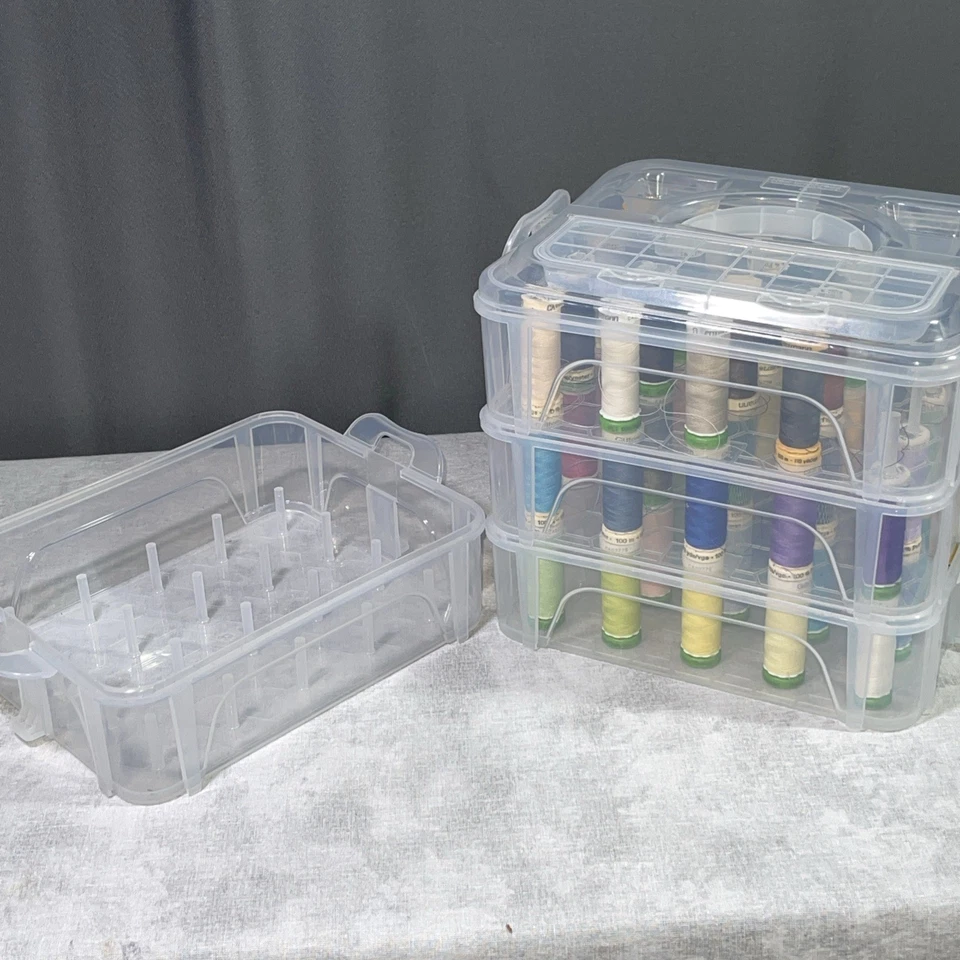 Gutermann Stitching Thread Set 52 Spools Multicolor & 4-Layer Clear Storage Case - Image 3 of 4