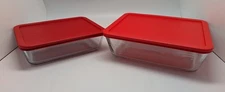 2Pc Pyrex Storage Nesting Baking Dishes 7211 and 7212 with Red Lids SEE DESC.