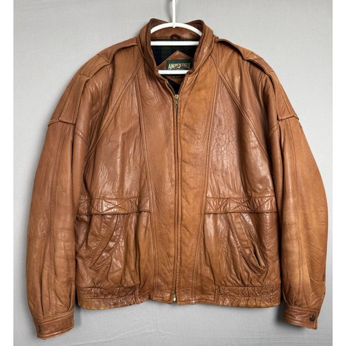 Vintage American Eagle Leather Jacket Mens Large Brown Bomber Distressed Aviator