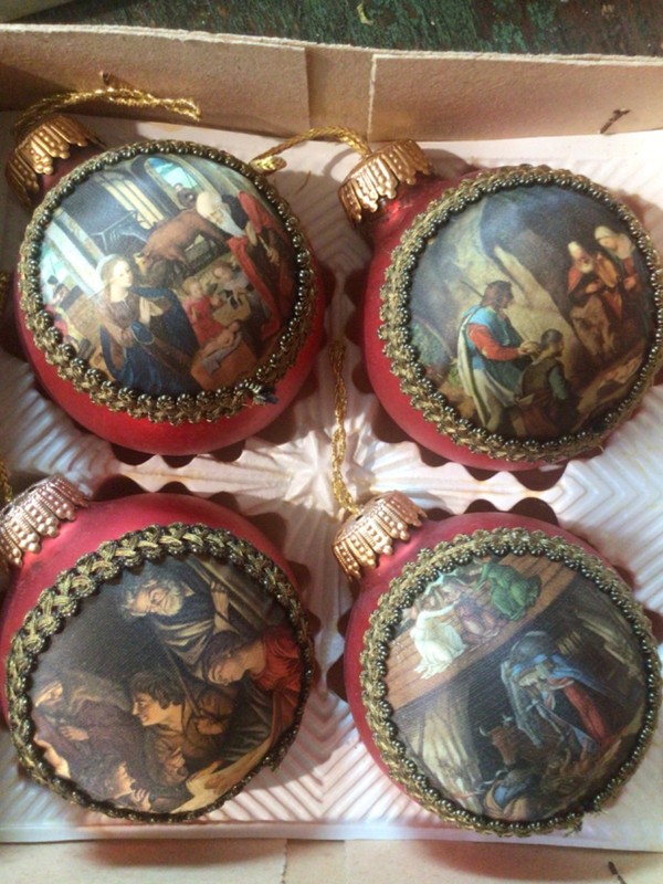 Vntg lot w. germany christmas ornaments Italian renaissance tapestry decoupage