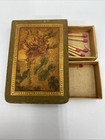 Vintage Leather Bound Book Wooden Stick MatchsafeRARE Floral Pattern