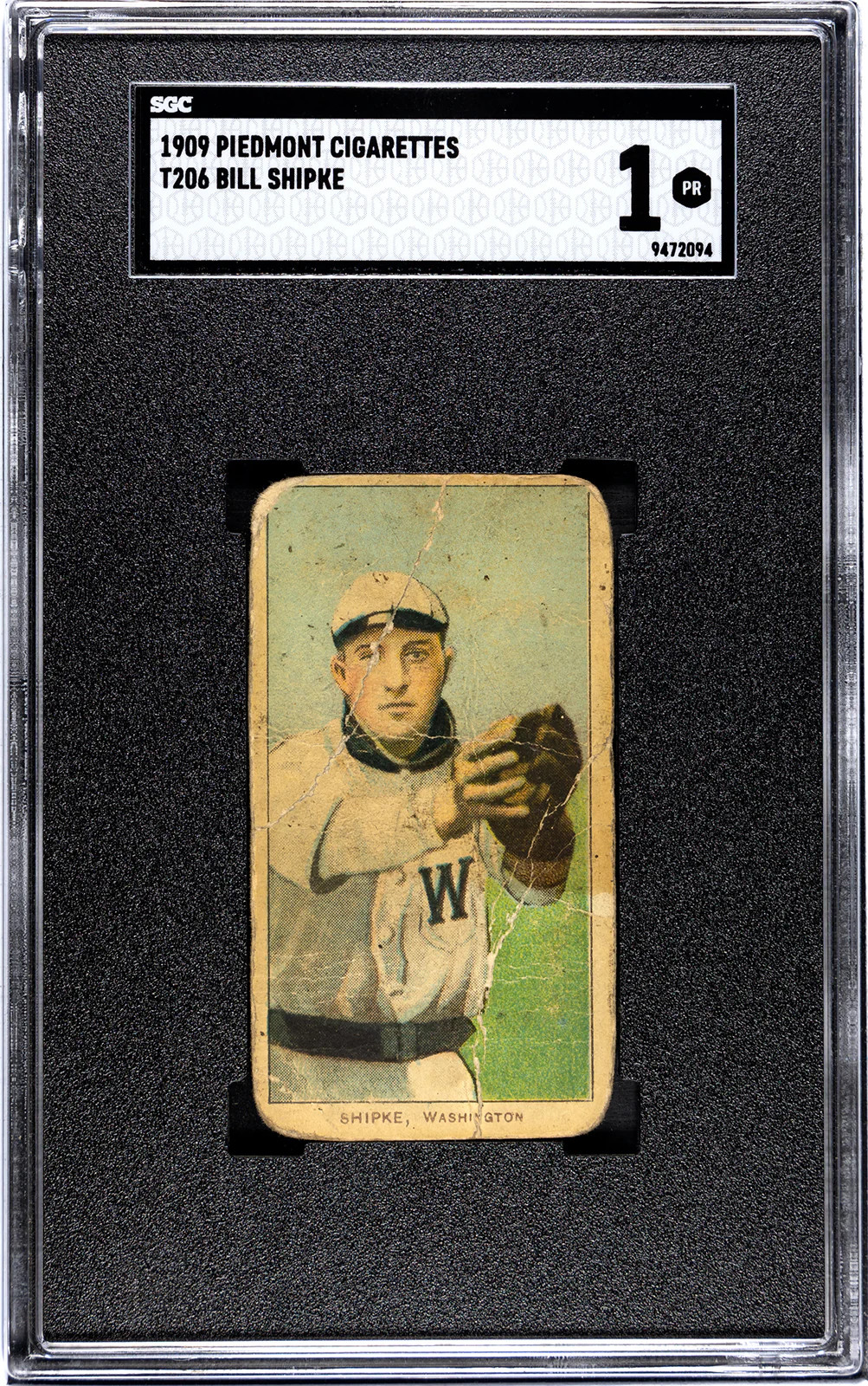 1909 T206 BILL SHIPKE NNO POOR PIEDMONT 150 SGC 1 BASEBALL WASHINGTON SENATORS