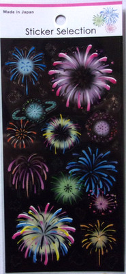 GAIA Fireworks PET Sticker Sheet Made in Japan Pink Blue Firework