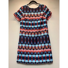 J.Crew Shift Dress Womens 2 Multicolor Excellent Geometric Mod Short Sleeve