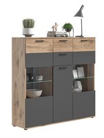 Xonox.Home Highboard Kommode Vitrinenschrank Anrichte Mason Nox Oak 140X134X37Cm