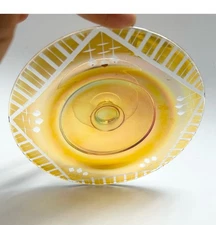 Antique standard marigold etched carnival glass footed flat plate/compote.