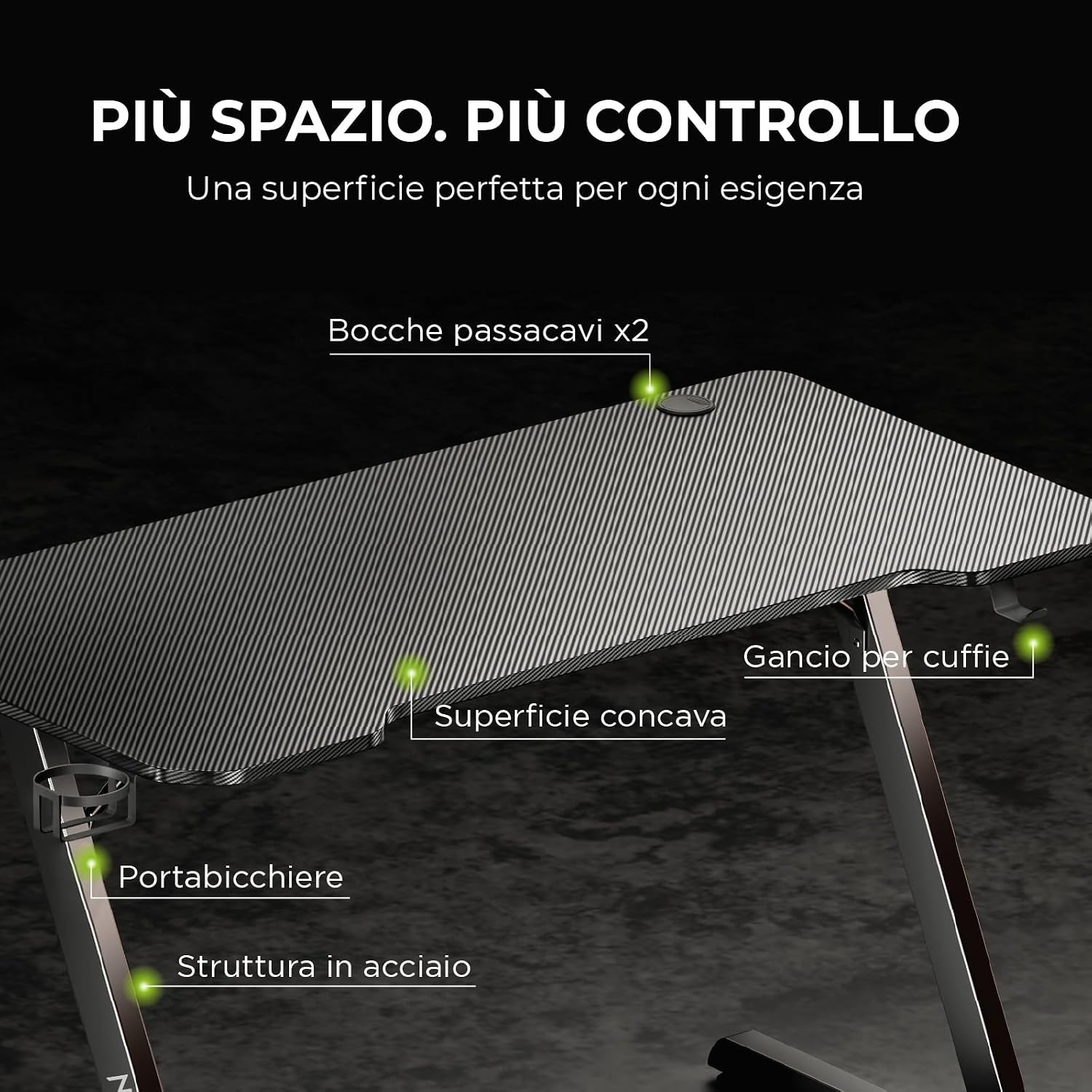 Scrivania Gaming Z Postazione per PC Monitor Portabicchieri Gancio per Cuffie foto 5