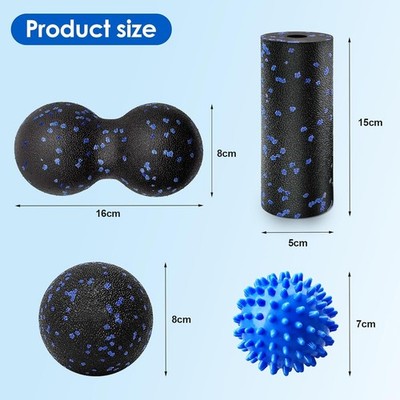 Eurtes 4 Stück Faszienball Set, Kleiner Faszienrolle, 7cm Igelball und Duoball 