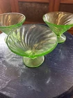3 Vtg Federal Uranium Depression Glass Block Optic Custard/Sherbet Bowls/Cups