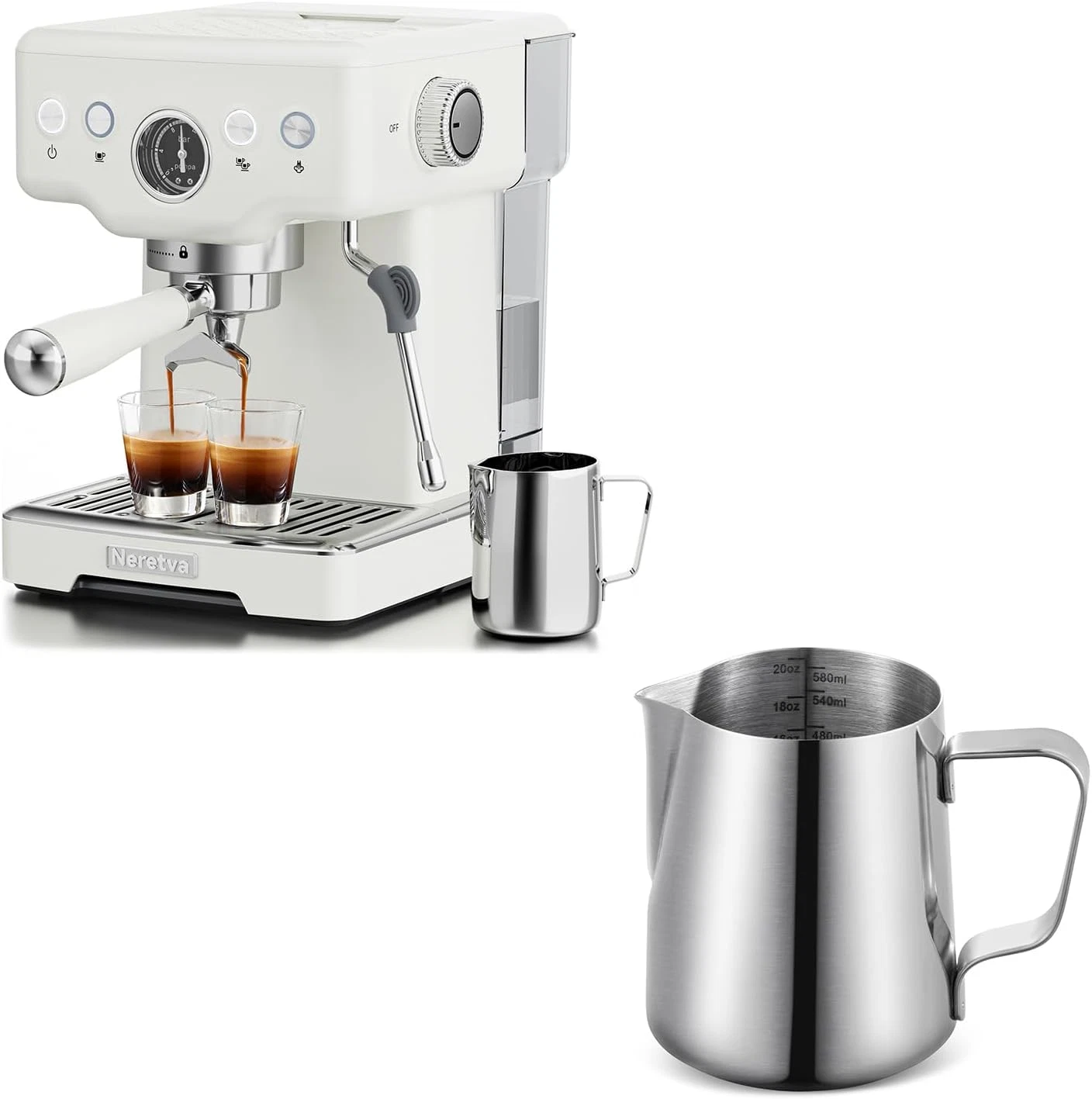 1450W Stainless Steel Coffee & Espresso Maker with Milk Frother Jug