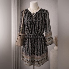 Madewell Dress 6 Black Floral Boho Peasant Short Fairy Flowy Artsy Whimsigoth