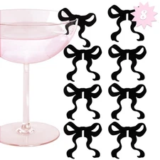 8 Count 2 Black Bow Drink Markers, Tying the Knot, Bachelorette, Ribbon