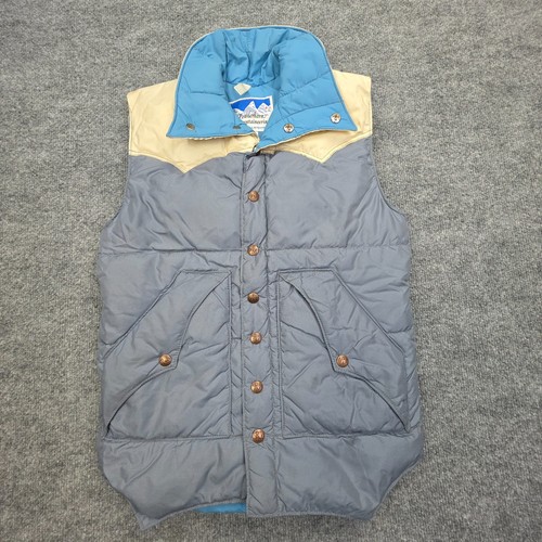 Vintage Powderhorn Mountaineering Down Puffer Vest Men's XS Gray White Blue Snap