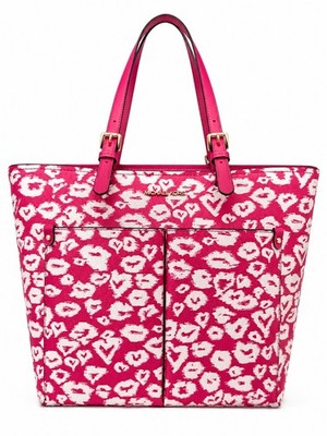 Michael Kors Jet Set Travel Medium Heart Pink Tote Double Pocket Gold Hardware