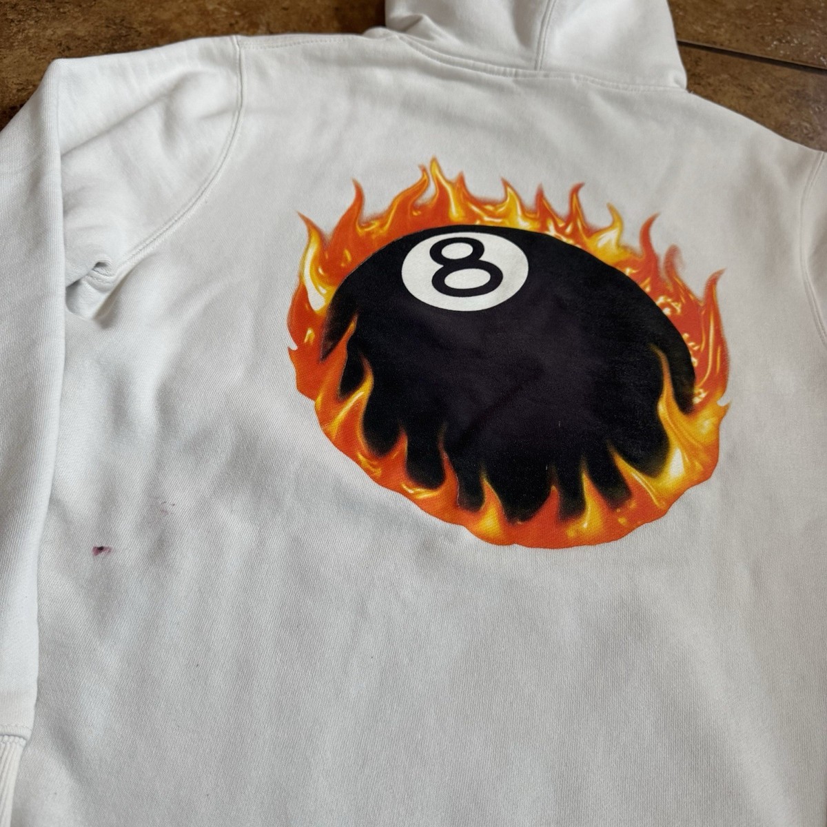 Stussy 8 Ball World Wide Hoodie Size Small Men Solid Off White