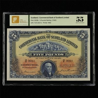 1943 Scotland Commercial Bank of Scotland Limited 5 Pounds Pick#S328b