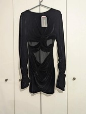 Pretty Little Thing Dress Size 14 Black Velour Cut Out Party Ruched Party