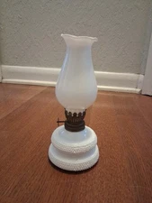 Vintage White Milk Glass Oil Lamp Small  7.5" Tall