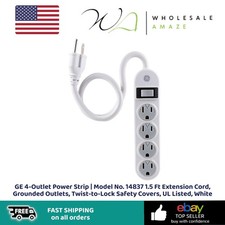 GE 4-Outlet Power Strip  Model No. 14837 1.5 Ft Extension Cord, Grounded Outlet