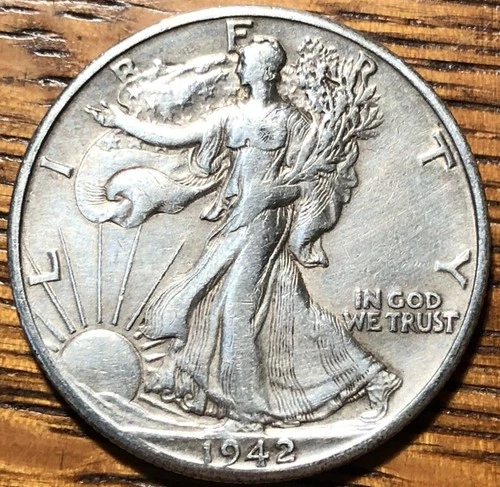 1942 D Walking Liberty Silver Half Dollar - X Fine Quality Coin - FREE SHIPPING
