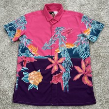 Retro Rifle Shirt Mens Large Pink Scarface V2 Floral Hawaiian Button Up Casual
