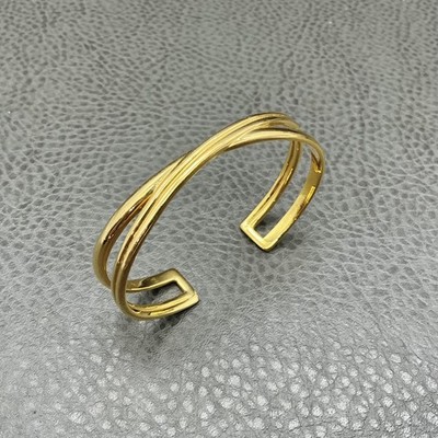 Missoma Gold Tone Double Band Crossover Open Cuff Bracelet Bangle Women 6''