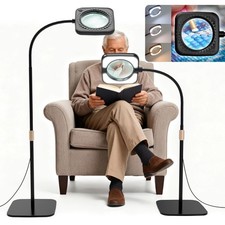 10X Large Floor Magnifying Glass with Light and Stand, 56 LED Flexible Goosen...