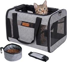 Soft-Sided Cat Dog Carrier for Pets Up to 15 Lbs, Airline Approved Collapsible