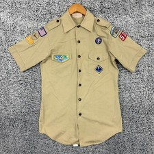 Vintage Boy Scouts of America Shirt Mens Small Beige Uniform BSA SEWN USA 90s