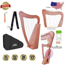 Mahogany Lyre Harp 15 Strings - Pro Beginner, Warm Sound, Carrying Bag Included