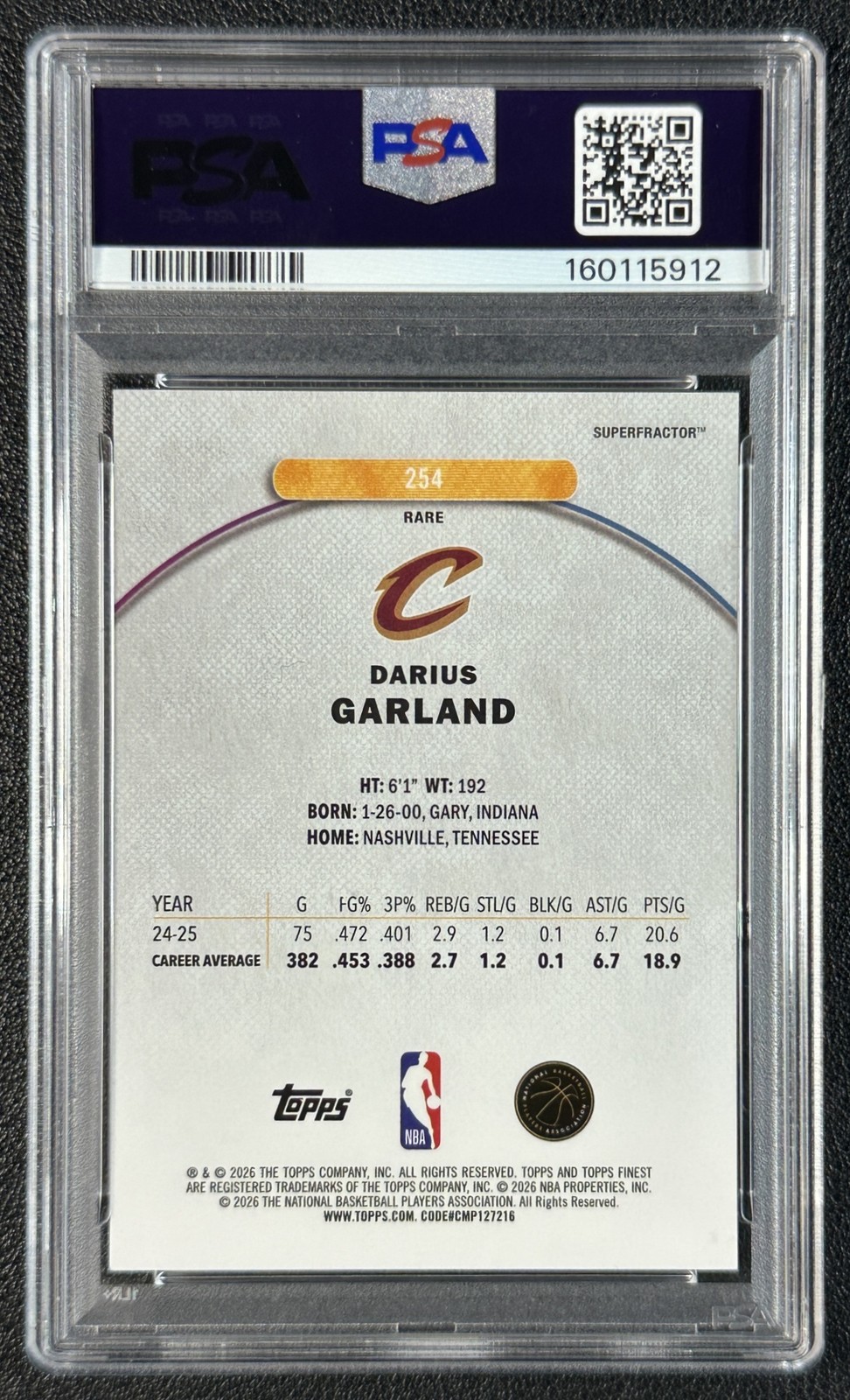1/1 DARIUS GARLAND PSA 10 2025-26 TOPPS FINEST #254 RARE SUPERFRACTOR 1/1 view 2