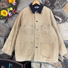 Dickies Canvas Blanket Lined Chore Coat Jacket USA Made XL Mens Beige Distressed